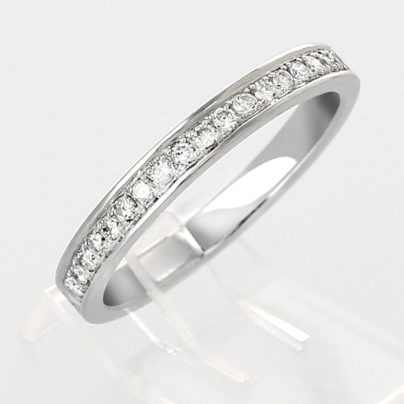 Alliance mariage demi-tour serti grains diamants 0,22 carat-or 18 carats 