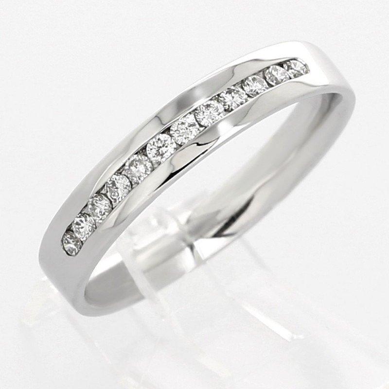 Alliance mariage demi-tour serti rail diamants 0,19 carat-or 18 carats 