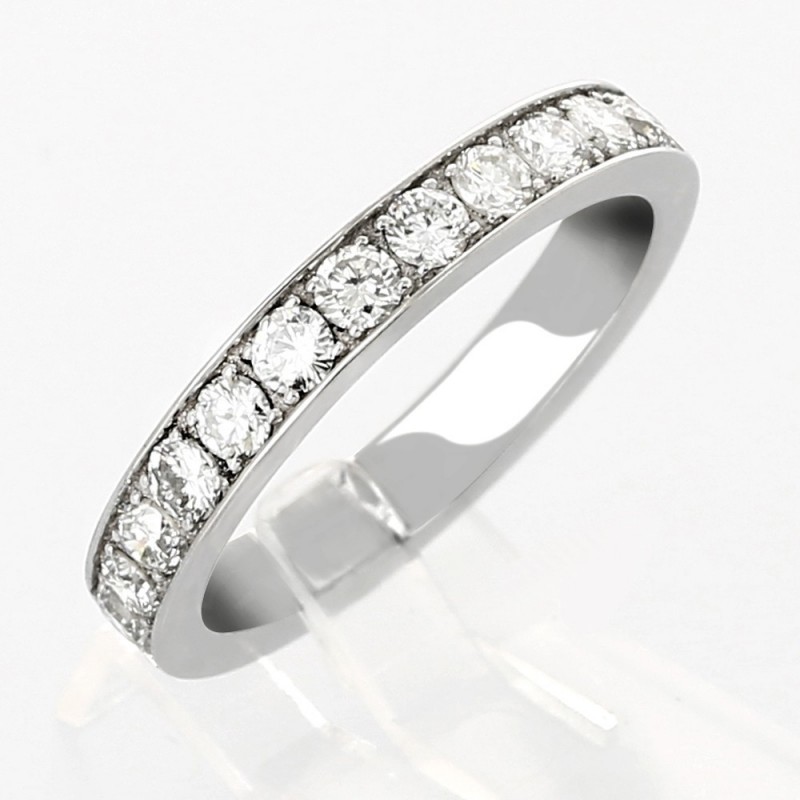 Alliance mariage demi tour serti grains diamants 0,65 carat-or 18 carats