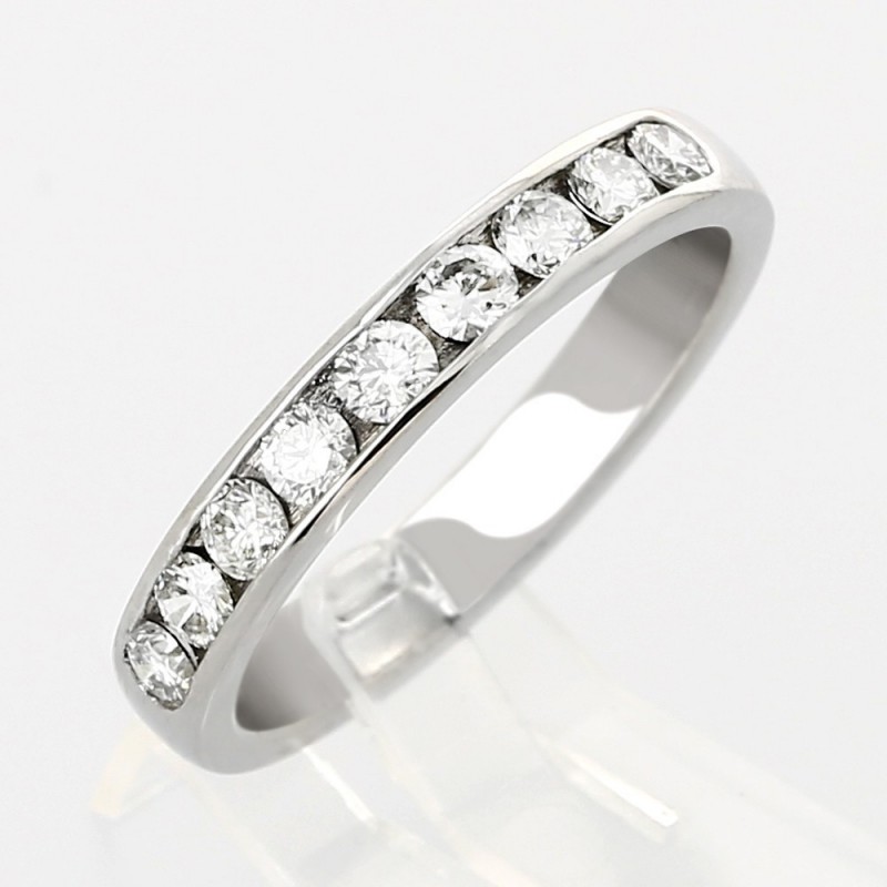 Alliance mariage demi tour serti rail diamants 0,65 carat-or 18 carats
