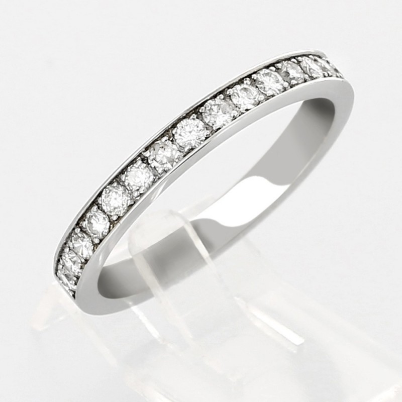 Alliance mariage demi tour serti grains diamants 0,30 carat-or 18 carats