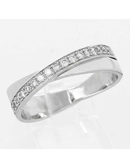 Alliance or et diamants Rachel, croisée demi-tour diamants serti grains - or 18 carats
