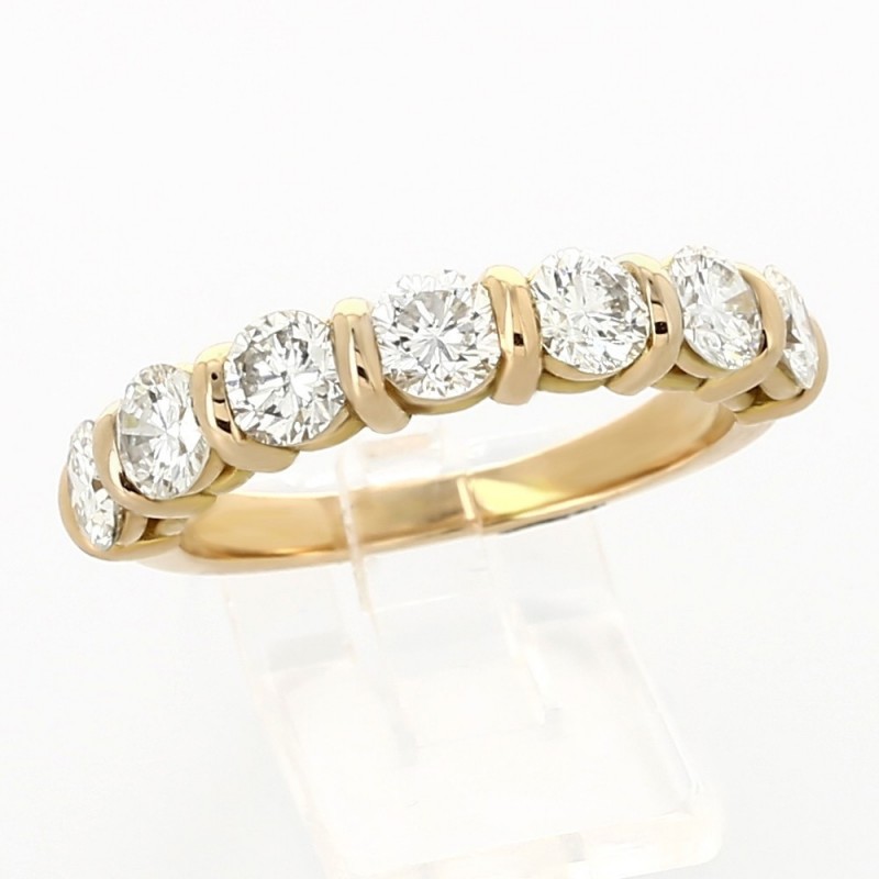 Alliance mariage demi tour serti barrettes diamants 1,82 carat-or 18 carats 