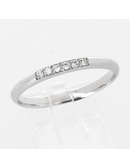 Alliance mariage jonc 6 diamants serti grains - or 18 carats