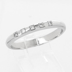 Alliance mariage jonc 5 diamants serti grains - or 18 carats