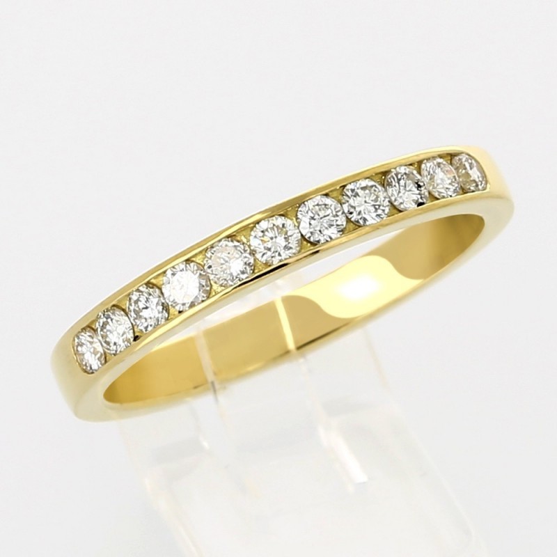 Alliance mariage demi tour serti rail diamants 0,45 carat-or 18 carats  
