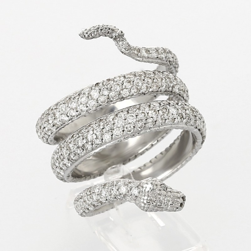 Bague pavée tour complet  serpent diamants 3,69 carats-or 18 carats