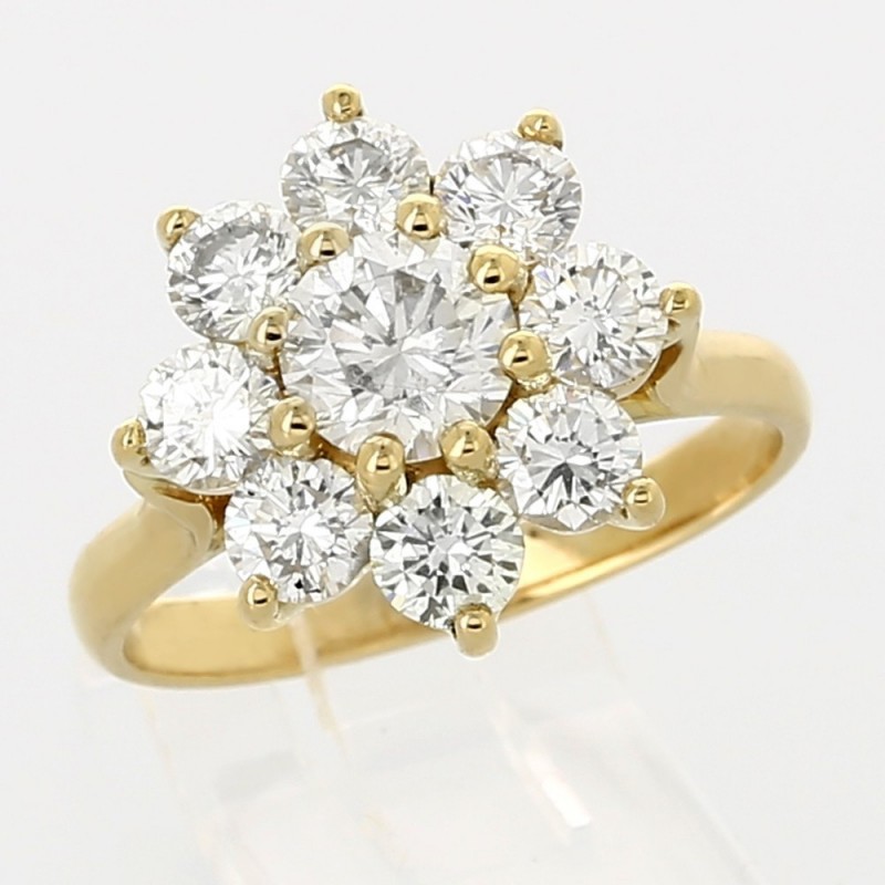 Bague or et diamants Marguerite. 9 diamants pour 2.31 ct - Or 18 carats