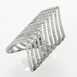 Bague or et diamants Plume. Modèle multi rangs pavés de diamants - or 18 carats