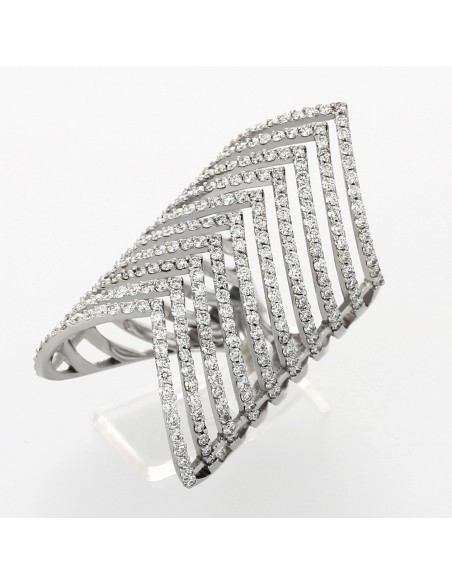 Bague or et diamants Plume. Modèle multi rangs pavés de diamants - or 18 carats