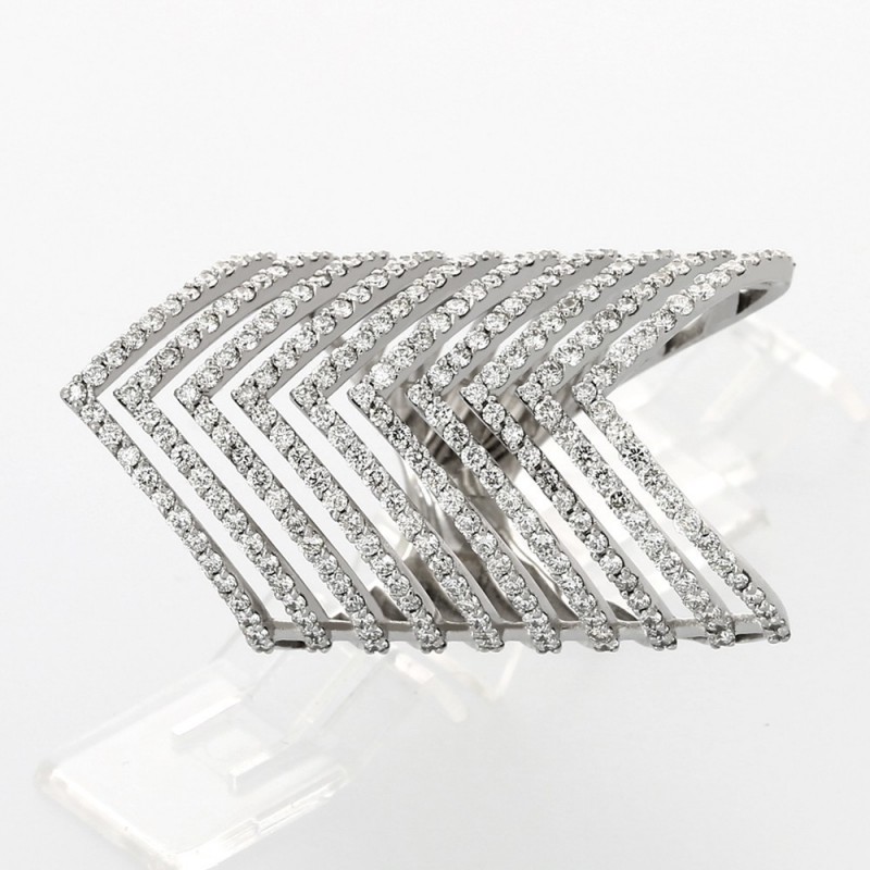 Bague or et diamants Plume. Modèle multi rangs pavés de diamants - or 18 carats