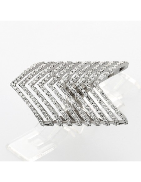 Bague or et diamants Plume. Modèle multi rangs pavés de diamants - or 18 carats