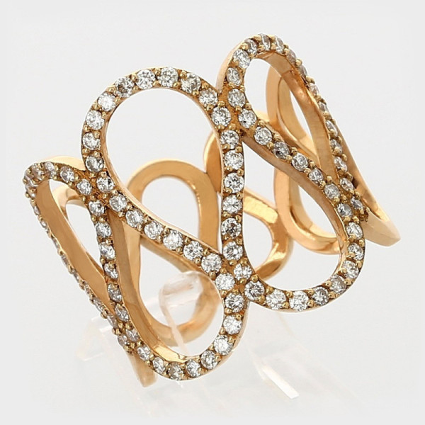 Bague or et diamants Serpentin. Courbes pavées de diamants pour 0,74 carat - or 18 carats