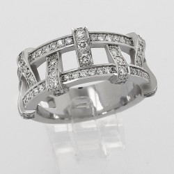 Bague or et diamants Lace. Liens enlacés pavés de diamants - or 18 carats