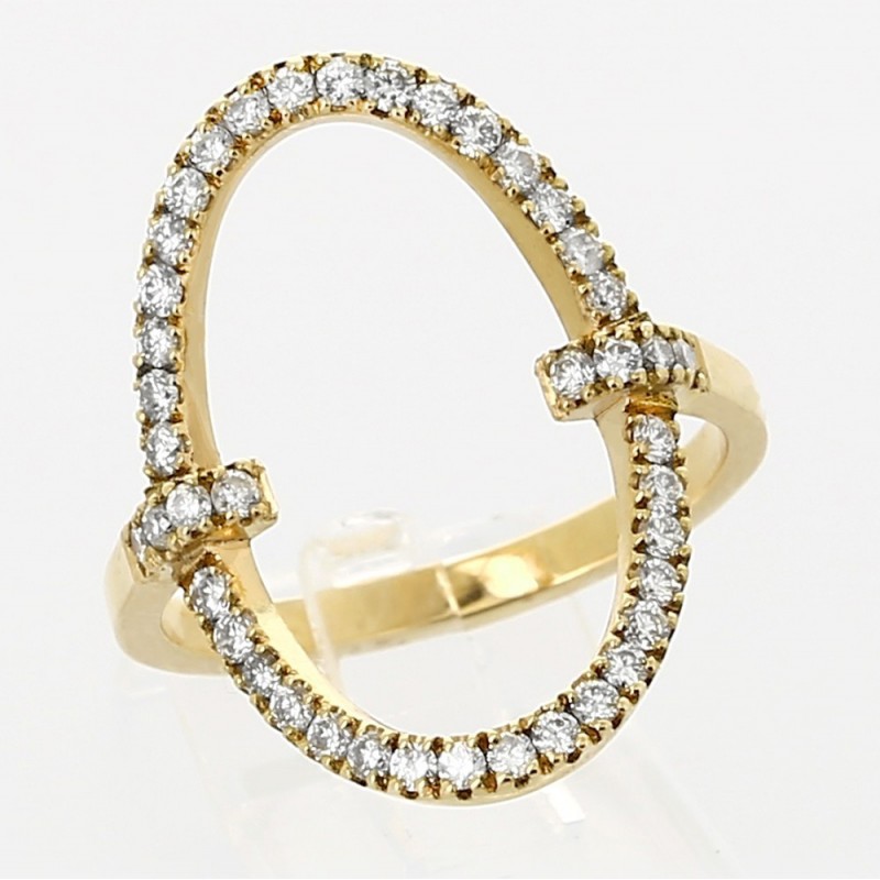 Bague diamant motif ovale - pavage mini griffes 42 diamants - or 18 carats