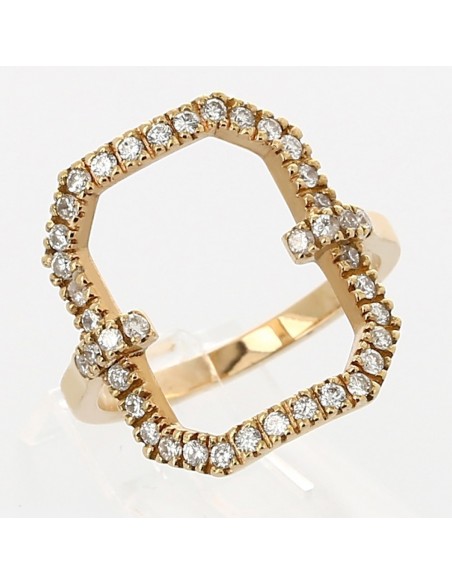 Bague or et diamants Rectangle. Ajourée sertie de 40 diamants - or 18 carats