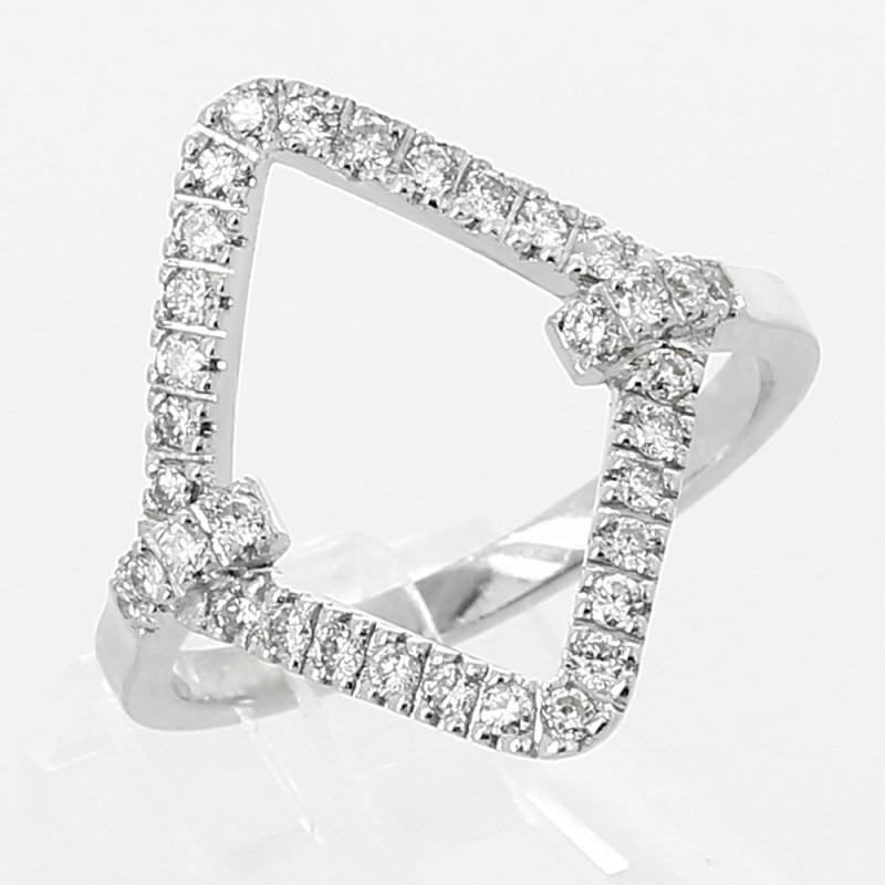 Bague diamant motif losange - pavage mini griffes 34 diamants - or 18 carats