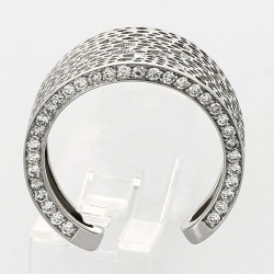 Bague or et diamants Lune. Demi anneau large ajouré avec côtés sertis de diamants - or 18 carats 2