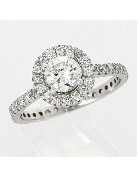 Bague diamant entourage pavé centre serti sur griffes et corps en mini-griffes diamants 1,40 carat - or 18 carats