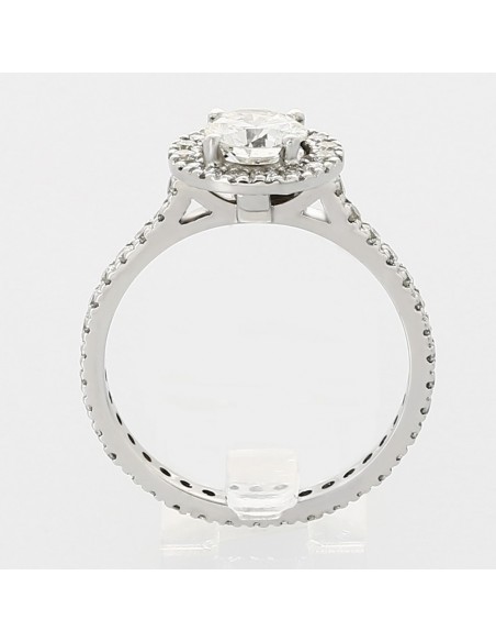 Bague diamant entourage pavé centre serti sur griffes et corps en mini-griffes diamants 1,40 carat - or 18 carats