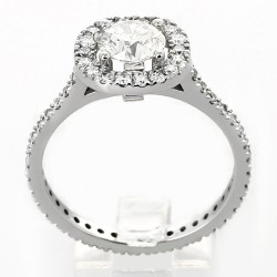 Solitaire or et diamants Véronique. Modèle à entourage diamants - or 18 carats 2