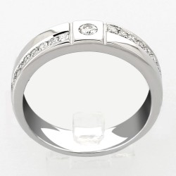 Bague or et diamants Victoire. Ruban contemporain avec diamant central et sur le corps - or 18 carats 2
