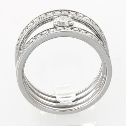 Bague or et diamants Claudia. 3 anneaux pavés de diamants et diamant central de 0,26 ct - or 18 carats 2