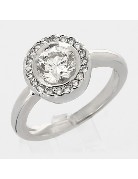 Solitaire or et diamants Melody. Diamant de 1,15 ct en serti clos et entourage - or 18 carats