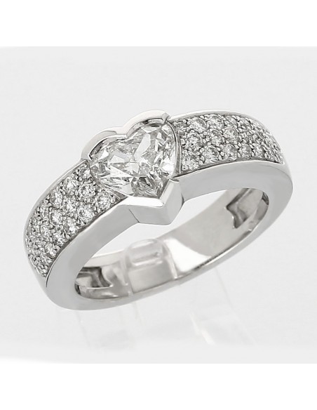 Bague or et diamants Amour. Diamant cœur de 1,00 ct - or 18 carats