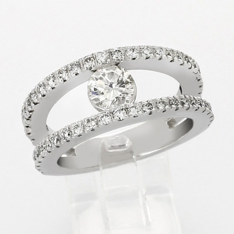 Solitaire or et diamants Anaelle. Double corps pavé diamants - or 18 carats