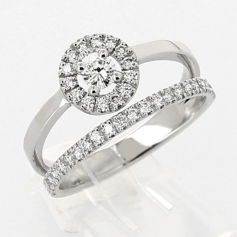 Bague or et diamants Alicia. Double anneau entourage rond micro-sertis brillant 0,65ct - or 18 carats