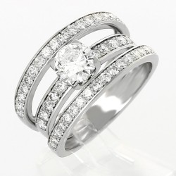 Bague or et diamants Johanna. 3 corps pavé de diamants avec un diamant central de 1,11 ct - or 18 carats