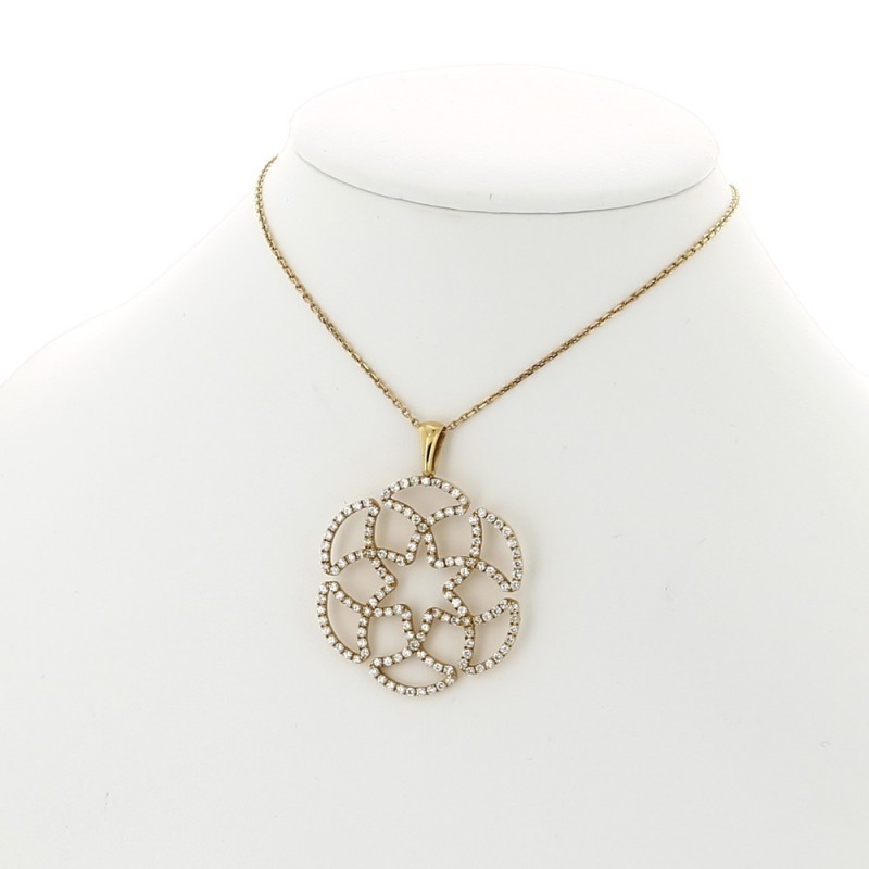 Pendentif collier femme rosace serti de 144 diamants en mini-griffes (2 carats) monté avec une bélière-or 18 carats