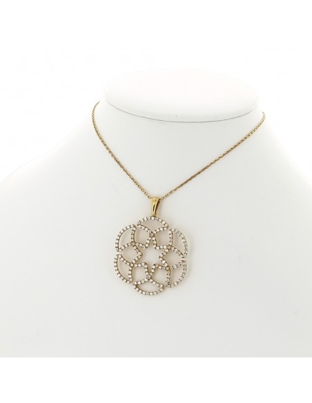 Pendentif collier femme rosace serti de 144 diamants en mini-griffes (2 carats) monté avec une bélière-or 18 carats