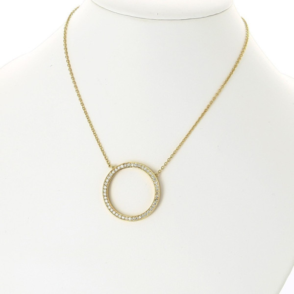 Collier sautoir 66 cm en or 18 carats, motif cercle pavé de diamants