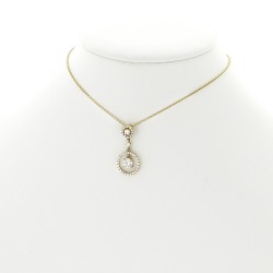 Pendentif pampille entourage diamants ronds et diamants sertis clos sur chaine. Or 18 carats 2
