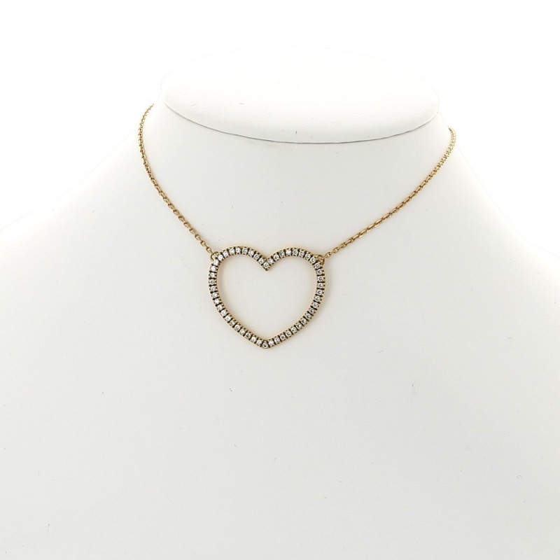 Pendentif collier femme en forme de cœur serti de 50 diamants en mini-griffes pour un caratage de 0,50 carat en or 18 carats