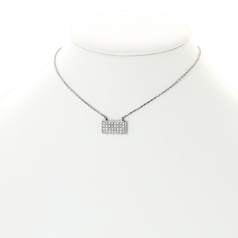 Pendentif diamant motif rectangle pavé, or 18 carats