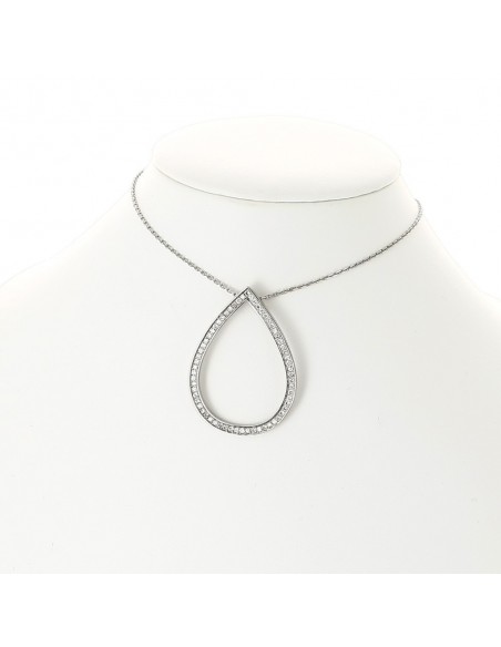 Collier or et diamants Sophia. Goutte ajourée avec bélière invisible. Pavé de 64 diamants - or 18 carats