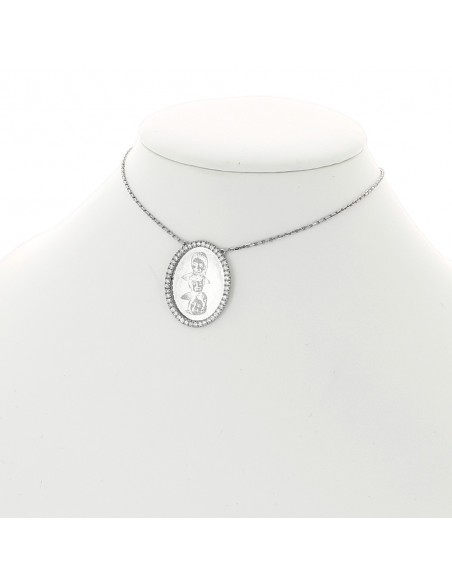 Collier pendentif médaillon photo gravure laser (de votre choix) serti mini griffes diamants 0,50 carat - or 18 carats