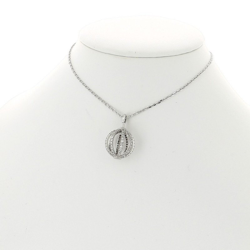 Collier pendentif breloque spère  serti mini griffes diamants 1,16 carat-or 18 carats