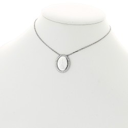 Collier pendentif médaillon photo gravage laser serti mini griffes diamants 0,35 carat-or 18 carats