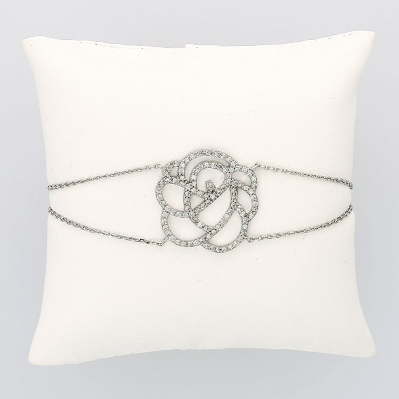 Bracelet fleur double chaine serti mini griffes diamants 1,02 carat-or 18 carats