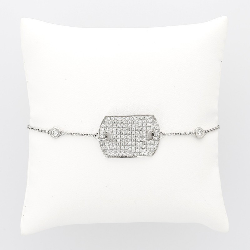 Bracelet plaque GI femme entièrement pavée pour un caratage total de 1,45 carat monté en or 18 carats