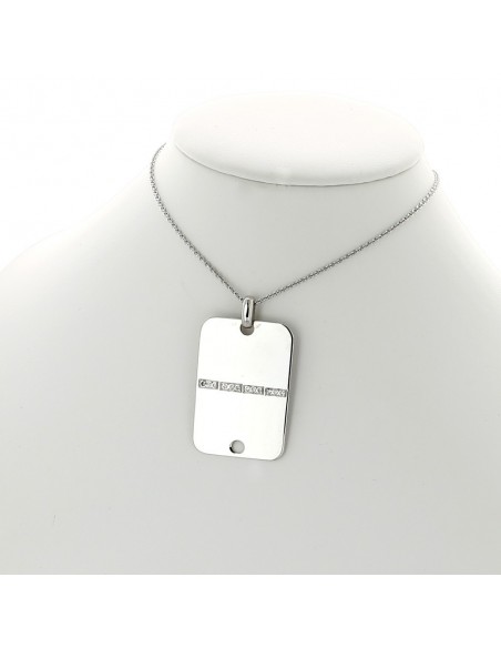 Collier pendentif plaque homme diamants 0,10 carat-or 18 carats Collier pendentif plaque homme diamants 0,10 carat-or 18 carats