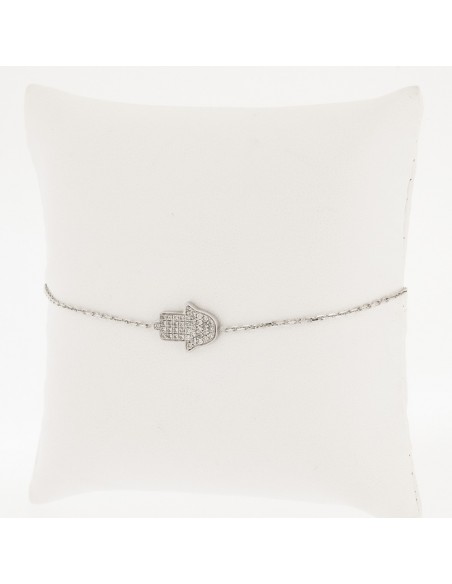 Bracelet enfant motif "Main de Fatma" pavé de diamants sertis grains en or 18 carats Bracelet enfant motif "Main de Fatma" pavé de diamants sertis grains en or 18 carats