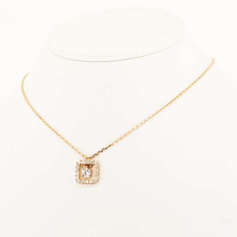 Pendentif solitaire diamant pavé entourage carré micro-sertis - or 18 carats - 19 diamants 0,32 carat