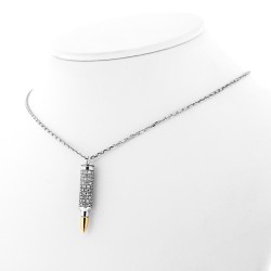 Collier or et diamants Kalashnikov avec pendentif balle serti de diamants - or 18 carats