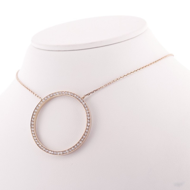 Collier pendentif moderne rond pavé de diamants en mini-griffes, or 18 carats