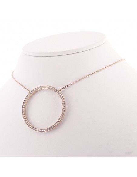 Collier pendentif moderne rond pavé de diamants en mini-griffes, or 18 carats